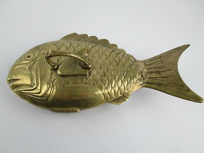 Vtg Solid Brass FISH Ashtray Figurine Trinket Box Incense Burner 2 Piece Lid