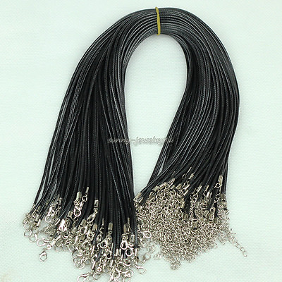 #ad 10 20 50pcs Black Waxed Cotton Necklace Cords 1.5mm 2mm 18quot; For Pendant Necklace