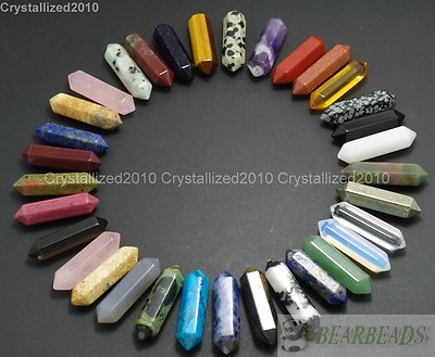 #ad Natural Gemstone Hexagonal Pointed Reiki Chakra Raw Wand Pendant Beads Healing