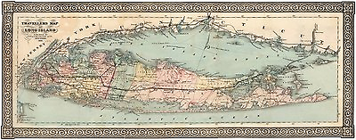 #ad Long Island 1866 Panoramic Traveller#x27;s Map of Long Island New York Art Prints