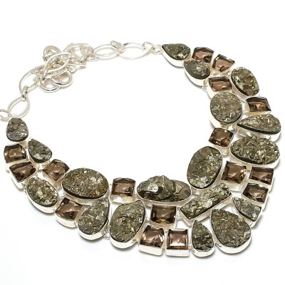 #ad Raw Pyrite amp; Smoky Quartz Gemstone Handmade Silver Fashion Jewelry Necklace 18quot;