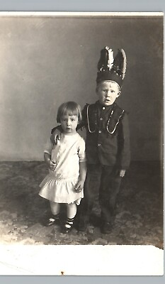 #ad #ad LITTLE BOY INDIAN COSTUME silly kids real photo postcard rppc sister brother