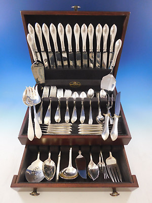 Pointed Antique by Ramp;B Damp;H Sterling Silver Flatware Set 12 Service 90 Pcs Dinner