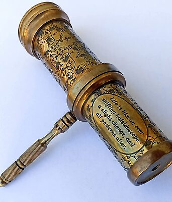 Antique Hand Carved Brass Twist Kaleidoscope for Adult and Kids Vintage Look