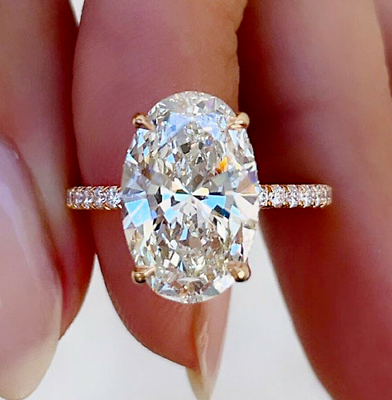 #ad 3 Ct White Oval Cut Moissanite Hidden Halo Engagement Ring Solid 14K Rose Gold