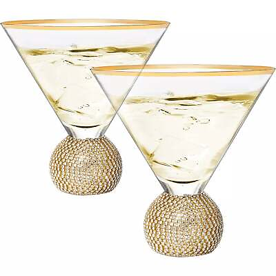 Gold Crystal Ball Stemless Martini Glasses Set of 2 Glassware 10oz