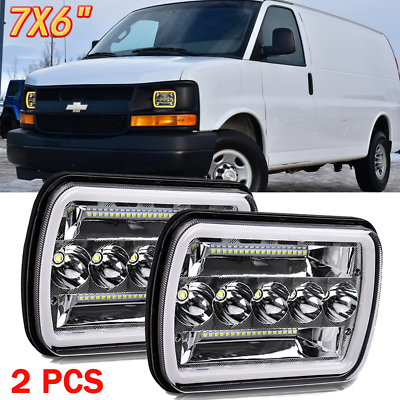 #ad #ad For Chevy Express Cargo Van 1500 2500 3500 Pair 7x6 5x7 LED Headlights Hi Lo DRL