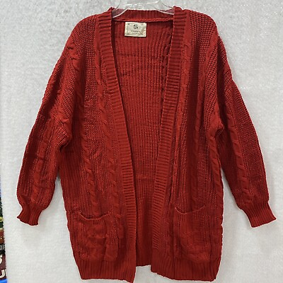 #ad Woman#x27;s Red Cardigan Sweater Small Cable Knit For Girls And Perfect Life Pockets