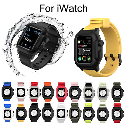 40 44mm Silicone Strap Case For iWatch Apple Watch Band IP68 Waterproof Bracelet