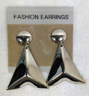 #ad Earrings Dangle Stud Silver Tone Geometric Triangular Arrow