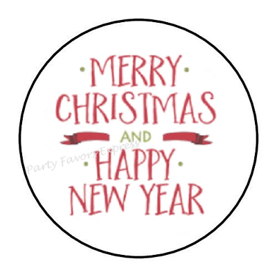 30 MERRY CHRISTMAS AND HAPPY NEW YEAR ENVELOPE SEALS LABELS STICKERS PARTY 1.5quot;
