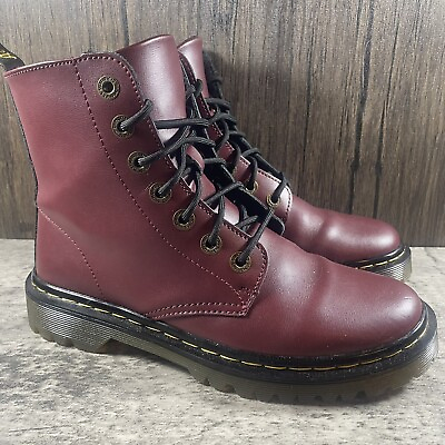 #ad Dr. Doc Martens Luana 7 Maroon Cherry Ox Blood Red Lace Up Leather Boots Womens