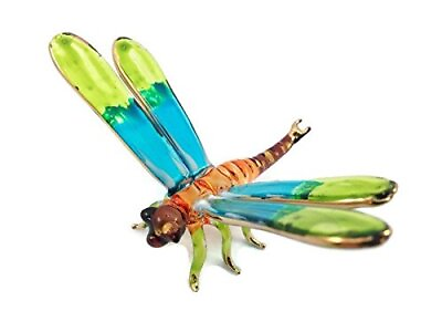 #ad 3 Long Tiny Crystal Dragonfly Hand Blown Clear Glass Art Insect Miniature Figur
