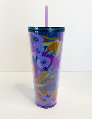 #ad 2022 Starbucks Purple Floral Wave Venti Tumbler with Purple Straw Never Used