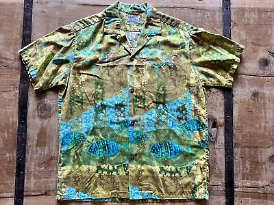 #ad Vintage 1960’s *MALIHINI* Hawaiian Shirt Unusual Print Very Soft Cotton Size ‘M’