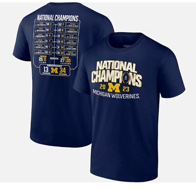#ad Michigan Wolverines Football 2023 National Champions Schedule T Shirt Navy
