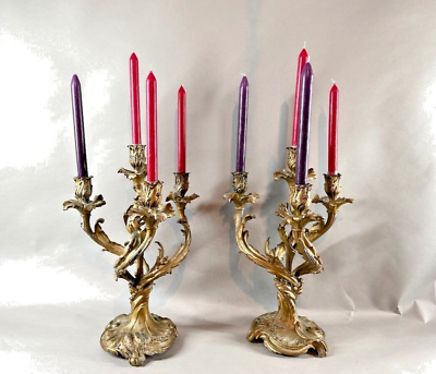 #ad Pair of Antique French Louis XV Bronze Candelabras 19th Century