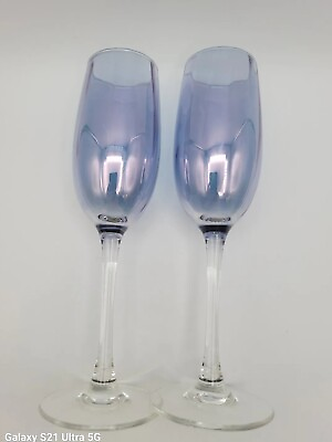 Luminarc France Purple Iridescent Ribbed Fluted Champagne Glasses Set Of 2