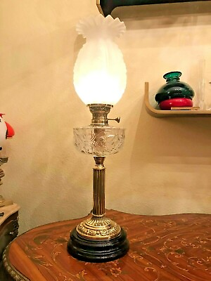 Antique Brass Ceramic German Kerosene Oil Lamp