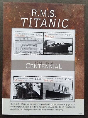 St. Vincent 100 Years Of Titanic 2012 Sinking Ship Transport sheetlet MNH