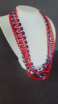 #ad Mod Red White and Blue Beaded Necklace