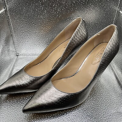 #ad Ralph Lauren Shoes Women’s 7.5 Lanette Snakeskin Embossed Leather Pewter