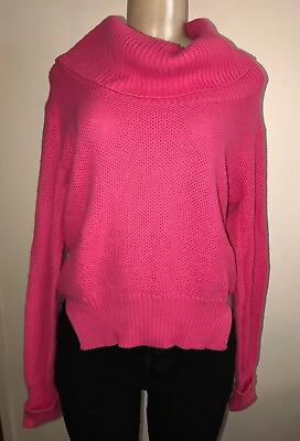 #ad ONE7six Junior Womens Knit Turtleneck Sweater SZ M Pink Solid Sale Designer US