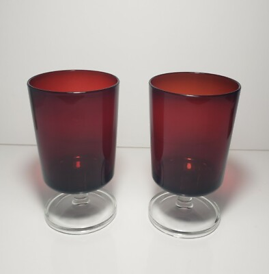 #ad #ad Luminarc France Ruby Red Wine Cordial Glass Vintage 5quot; Set Of 2