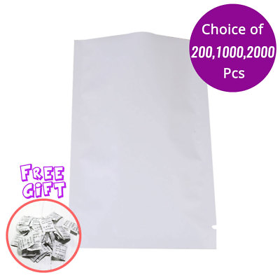 #ad 2x3in Matte Foil White Silver Open Top Pouch Bag w Silica Gel Desiccant W01 1