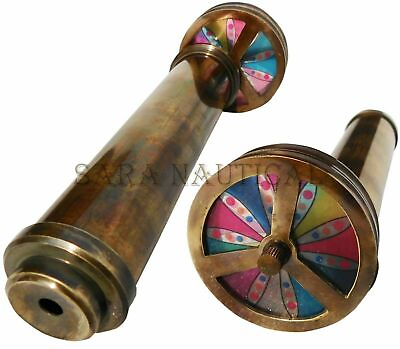 #ad Vintage Antique Brass Double Rotating Wheel Kaleidoscope Handmade Nautical Gift