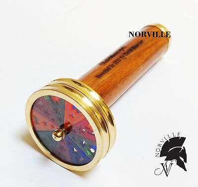 #ad Antique Wooden Brass Wheel Kaleidoscope For Child Kids Learning Optical Toy Gift