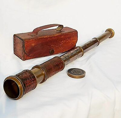 #ad #ad Antique brass telescope marine nautical leather pirate spyglass vintage gift