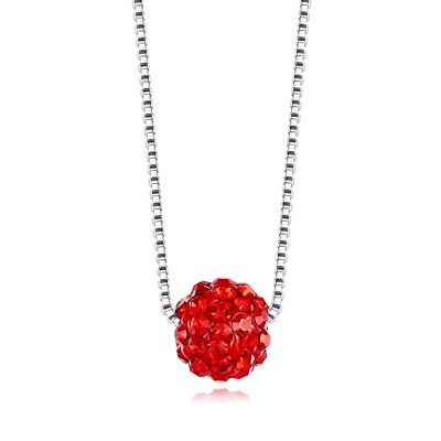 Solid Sterling Silver Made With Swarovski Crystal Red Ball Clavicle Necklace