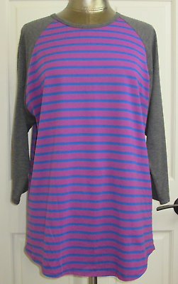 #ad LuLaRoe Purple Striped Shirt Womens 2XL Chest 45 3 4 Sleeve Striped 232 26981