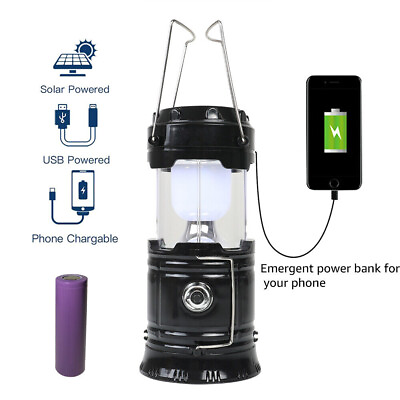 Rechargeable LED Camping Lantern Collapsible Flashlight Portable Lamp w Battery