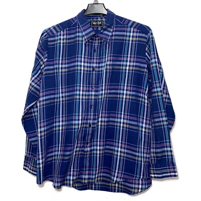 #ad Vintage 70s Van Cort Flannel Shirt Blue Plaid Rockabilly 2XL