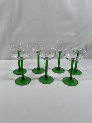 #ad #ad Lot of 7 Luminarc Emerald Green Clear Rhine Wine Glasses Stem France 6.5”