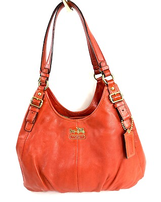 Coach Madison Maggie 16503 Orange Leather Medium Shoulder Bag Purse 3 Sections