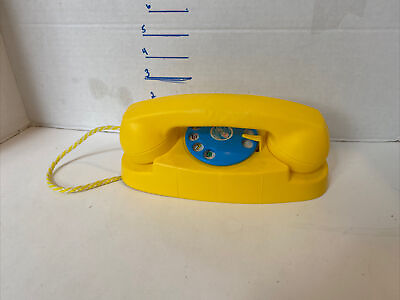 Vintage Toy Rotary Phone Yellow Toddler Baby Plastic Bell Rings when Dial