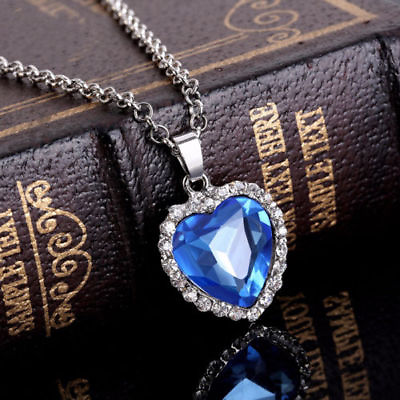 Titanic Heart Ocean Blue Cubic Zirconia Heart Crystal Necklace Pendant Jewelry