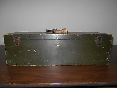 ANTIQUE VINTAGE OLD WOOD WOODEN TOOL BOX WITH OLD GREEN PAINT