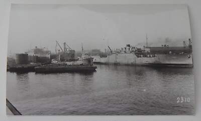 #ad Steamship Steamer in harbor real photo postcard RPPC
