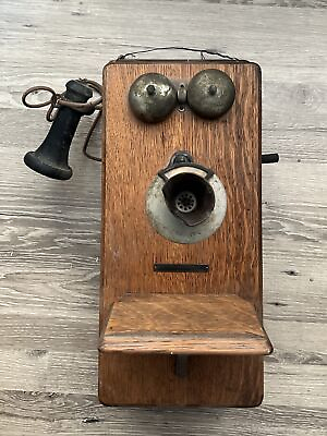 #ad Antique Stromberg Carlson Wall Mount Oak Wood Telephone