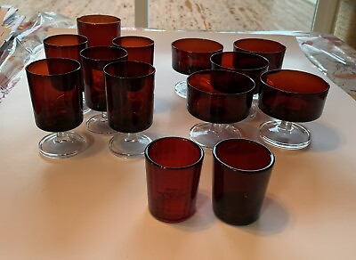 #ad France Luminarc Red Glass bar ware set Of 13.