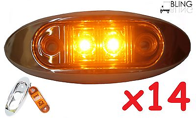 #ad 14 Amber w Bezel Clearance Side Marker Surface Mount 2quot; LED Light Oval Oblong