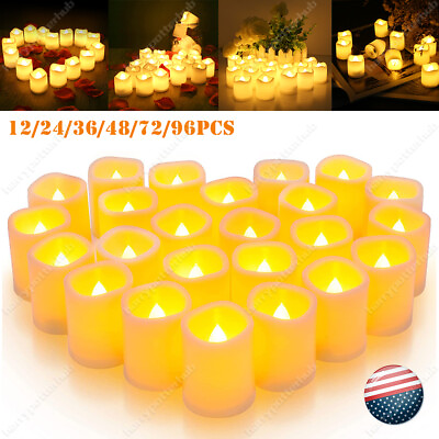 24 48 96 Flameless LED Tea Lights Votive Candles Lamp Decor Battery Operated Set