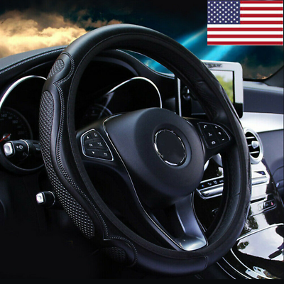#ad Black Leather Car Steering Wheel Cover Breathable Anti slip Car Accessories NEW