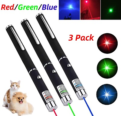 #ad #ad 3 Pack 900Miles Laser Pointer High Power Green Blue Red Light Visible Beam Lazer