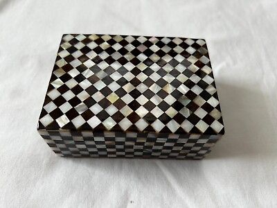 #ad Egyptian Inlaid Jewelry Box Handmade Brown Mother of Pearl 3.5quot; X 2.5quot; #13