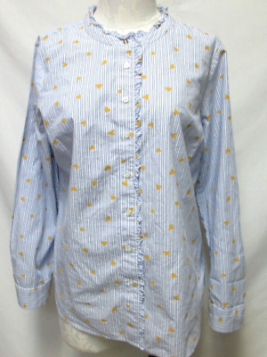#ad Talbots Heart print Striped Ruffled button top blouse Poplin Size Sz Large Lg L